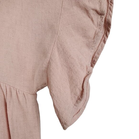 💎288Peach Love California V Neck Ruffled Flutter Sleeve Cropped Linen Blend Top - Picture 4 of 6